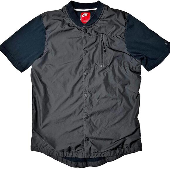 Nike Tech Bonded Short Sleeve Button Down Shirt Black Mens S - Picture 1 of 9